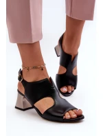 Dámské kožené sandály na podpatku Maciejka 06566-01 černé