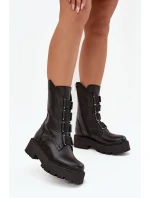 Dámské kotníkové boty z přírodní kůže na platformě Zazoo 3795 Černé