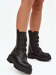 Dámské kotníkové boty z přírodní kůže na platformě Zazoo 3795 Černé