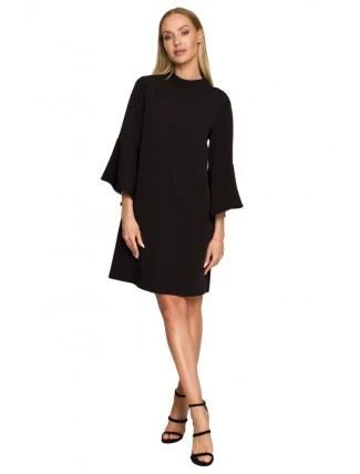 M698 Šaty áčkového střihu s andělskými rukávy - černé M698 Šaty áčkového střihu s andělskými rukávy - černé