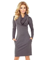 Dámské šaty s dlouhým rukávem kapsami a rolákem šedé - Šedá / XL - Numoco