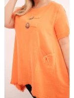 Dámské bavlněné šaty Plus Size s delším zadním dílem a kapsou oranžová