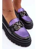 Dámské Loafersy Kožené na Plochém Podpatku Černá-Fialová Elkiza Dámské Loafersy Kožené na Plochém Podpatku Černá-Fialová Elkiza