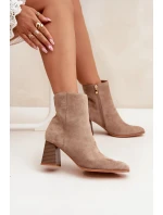Dámské Botky Z Eko Semiše Na Podpatku Se Zámkem Béžové Zelita