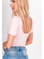 Jednobarevné dámské tričko s výstřihem na zádech - růžová,
