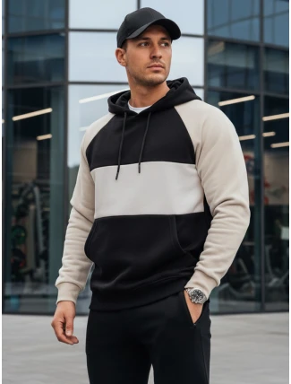 Pánská základní mikina s kapucí s popelínovými a černými pruhy FashionStreet BX5898