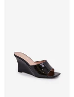 Lakované Dámské Pantofle Na Klínu Černé Nelithin