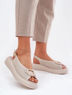 Dámské Kožené Sandály S Dekorací S.Barski LR51-786 Béžové