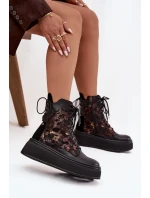 Kožené semišové boty na platformě zateplené černé 06565-01