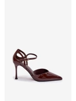 Lakované lodičky s páskem čokoládové Tarilin