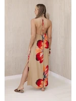 Viskózové šaty uvázané kolem krku velbloud Viskózové šaty uvázané kolem krku velbloud