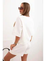 Dámská máslová souprava s halenkou s krátkým rukávem a šortkami s gumičkou ecru