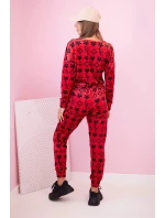 Dámská souprava z veluru s monogramem červený