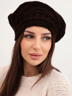 Dámská zimní pletená čepice volného střihu s ozdobným vzorem K378 hnědá