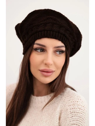 Dámská zimní pletená čepice volného střihu s ozdobným vzorem K378 hnědá