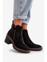 Zateplené dámské kotníčkové boty na podpatku z eko semiše černé Velarilla