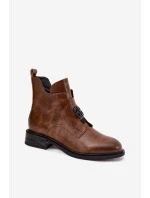 Dámské zateplené kožené boty Briselda – hnědé, s dekorativním detailem