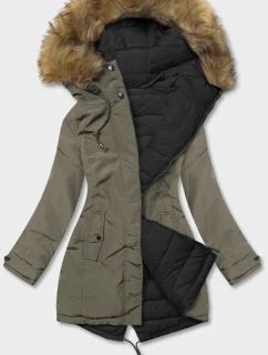 Khaki-černá oboustranná dámská zimní bunda (2M-21508)