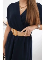 Dlouhé šaty s ozdobným páskem námořnictvo