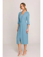 S396 Šaty se zavinovacími detaily ve střední délce - nebesky modré