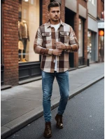Pánská velbloudí kostkovaná flanelová košile FashionStreet DX2674