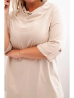 Dámská blůza Plus Size s bavlnou volného střihu s vodním výstřihem béžová