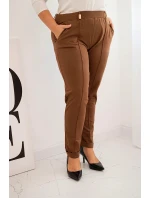 Dámské bavlněné kalhoty Plus Size s elastickým pasem camelové Dámské bavlněné kalhoty Plus Size s elastickým pasem camelové