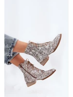 Kožené Vzorované Kotníkové Boty Na Ploché Podpatky Maciejka 06391-25 Béžové