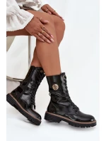 Lakované workery dámské s zlatým detailem zateplené černé Dorialine