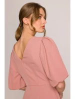 S399 Šaty s puff rukávy - růžové S399 Šaty s puff rukávy - růžové