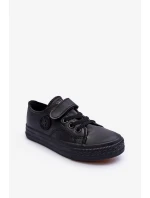 Kožené dětské tenisky na suchý zip, Černá Delmara