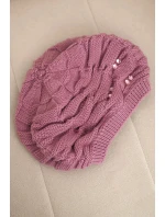 Dámská zimní čepice s ozdobným pletením a krystalky K398 fialová