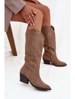 Kožené Semišové Kozačky Dámské Zateplené Khaki Urselle