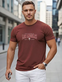 Pánské bavlněné tričko s nápisem v bordové barvě FashionStreet NX5136R