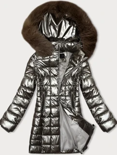 Metalická dámská bunda ve barvě zašlého zlata s kapucí J Style (16M9120-403)