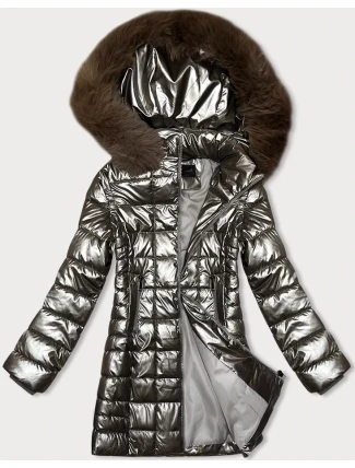 Metalická dámská bunda ve barvě zašlého zlata s kapucí J Style (16M9120-403)