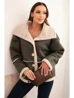 Dámská bunda Plus Size s kapucí a kapsami zateplená beránkem camelová Dámská bunda Plus Size s kapucí a kapsami zateplená beránkem camelová