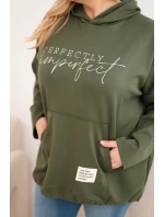 Dámská mikina Plus Size s kapucí a potiskem khaki