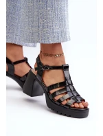 Lakované Kožené Dámské Sandály Na Podpatku Černé Vinceza 66621 Lakované Kožené Dámské Sandály Na Podpatku Černé Vinceza 66621