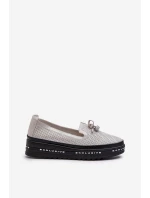 Lesklé Dámské Kozačky Ze Kůže Na Platformě S.Barski LR400 Stříbrné