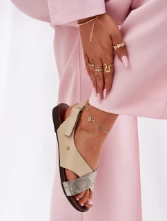 Kožené sandály na suchý zip béžovo-zlaté Zazoo 40141