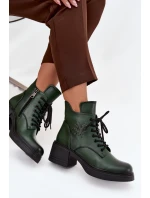 Dámské kožené kotníkové boty na klínu s vyhříváním Vinceza 39950 tmavě zelené