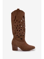 Otevřené kozačky z přírodního semiše Zazoo 3167 tmavě béžové