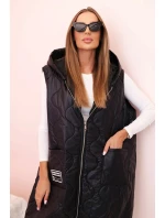 Dámská prošívaná vesta Plus Size s kapucí na zip černá