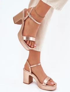 Eko Kožené Sandály Na Podpatku Růžové Zlato Lillita