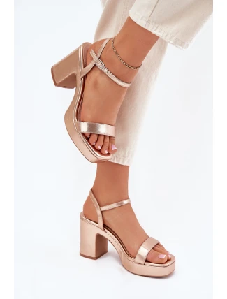 Eko Kožené Sandály Na Podpatku Růžové Zlato Lillita
