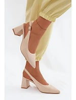 Materiálové sandály na podpatku Béžové Elissea