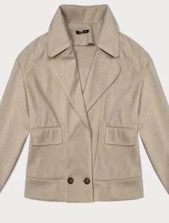 Volná béžová pruhovaná žebrovaná bunda s límcem (244003)