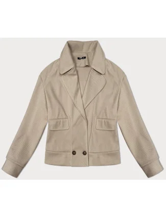 Volná béžová pruhovaná žebrovaná bunda s límcem (244003)