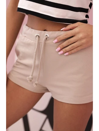 Dámské šortky z bavlny s tkaničkou béžové